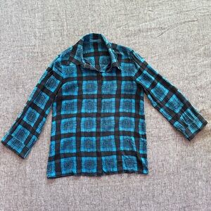 ALICE + OLIVIA Silk Woodgrain Plaid Button Down Blouse Size Small Black Blue